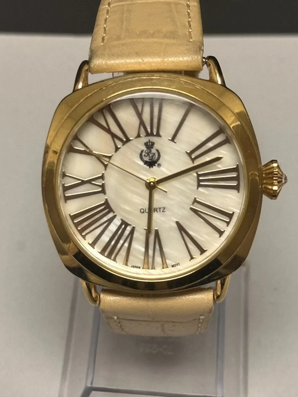 Premier Designs Watch Women Gold Tone Beige Leather Band New Battery 8